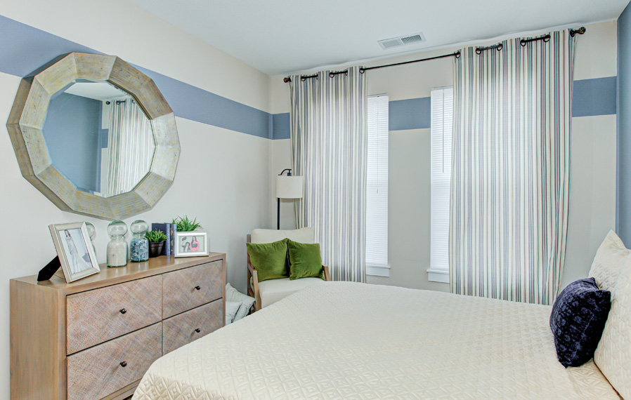 Model bedroom at Union Street Flats Apartments.