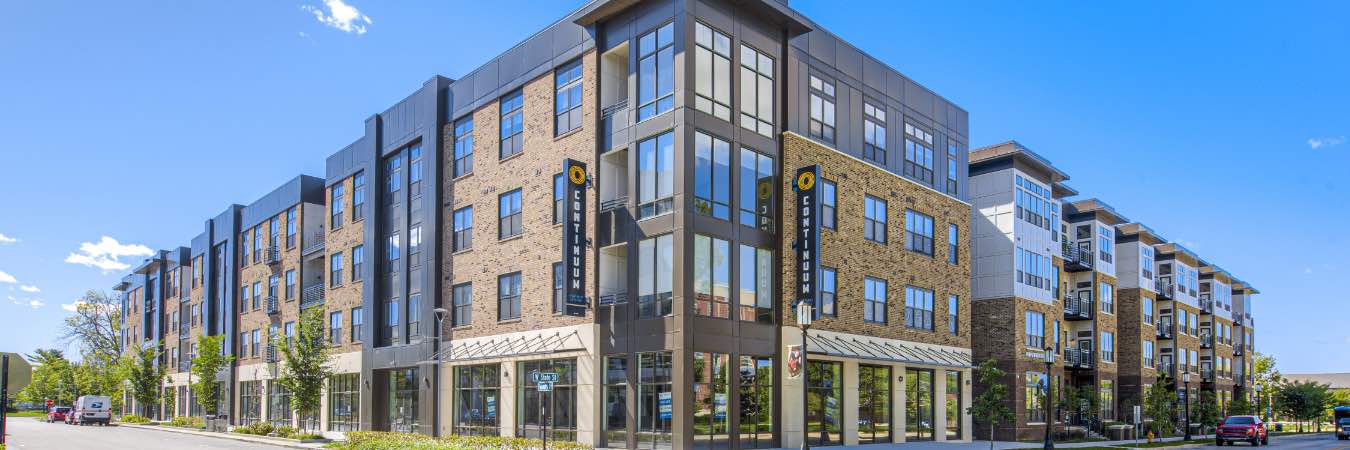 Exterior of new Continuum apartment building in West Lafayette.